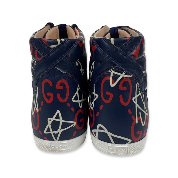 Gucci Ghost Red White and Navy High Top Leather Sneakers - Picture 4 of 16
